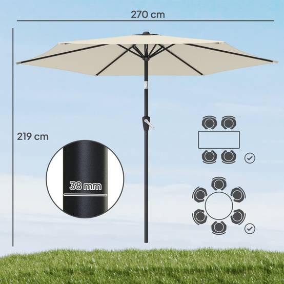Parasol inclinable métal jardin terrasse protection UV50+ 270cm blanc crème - ComfortXL Outdoor Living - Image 3