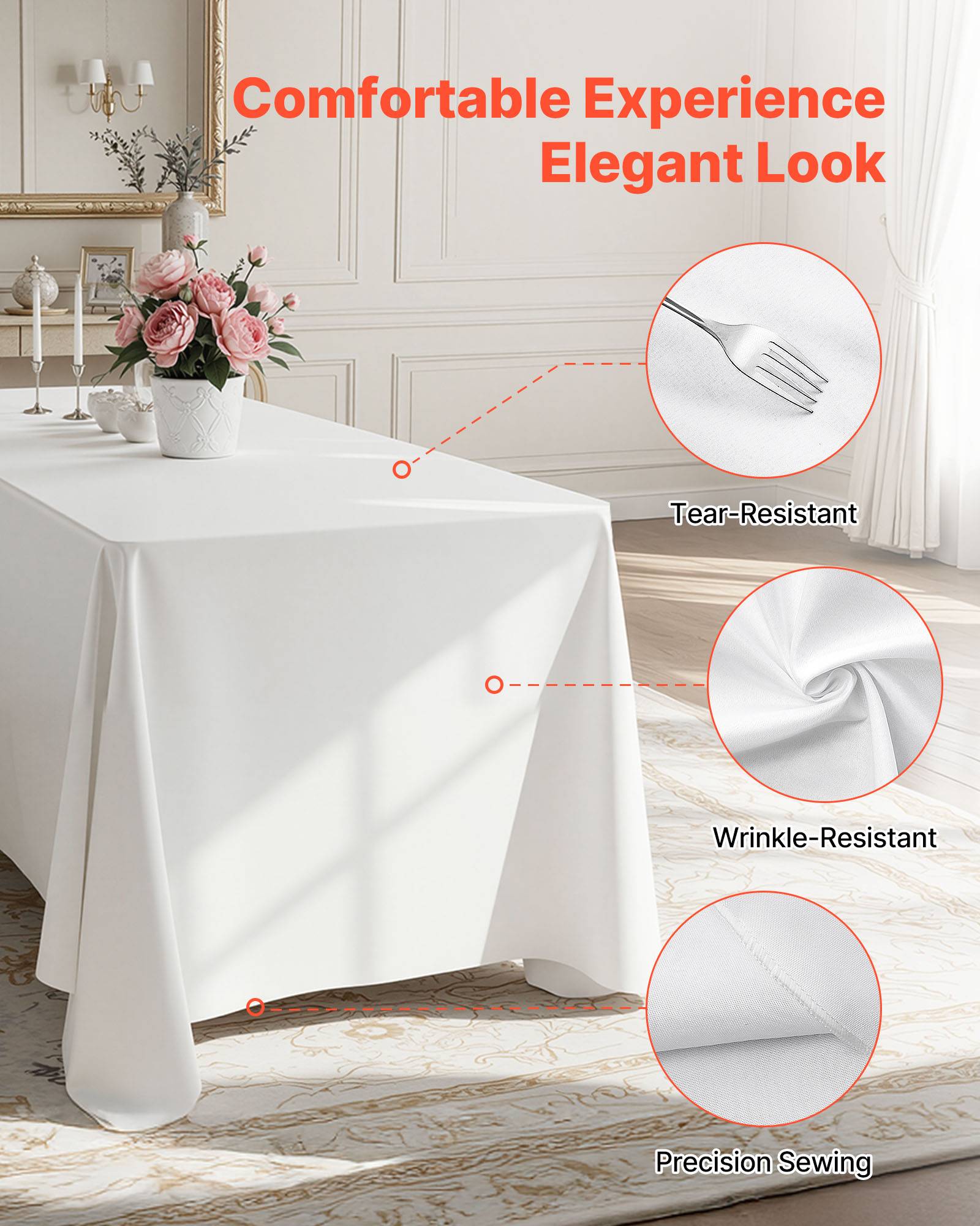 VEVOR Nappe rectangulaire blanche en polyester 1524 x 2591 mm 6 pcs pour mariage - Image 3
