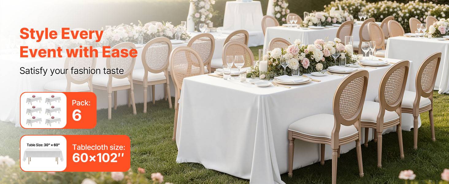 VEVOR Nappe rectangulaire blanche en polyester 1524 x 2591 mm 6 pcs pour mariage - Image 9
