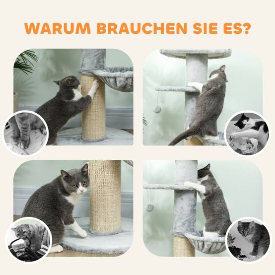 Arbre à Chat Solide Poteau Sisal Hamac et Plateforme Gris Clair 103cm - ComfortXL Outdoor Living - Image 6
