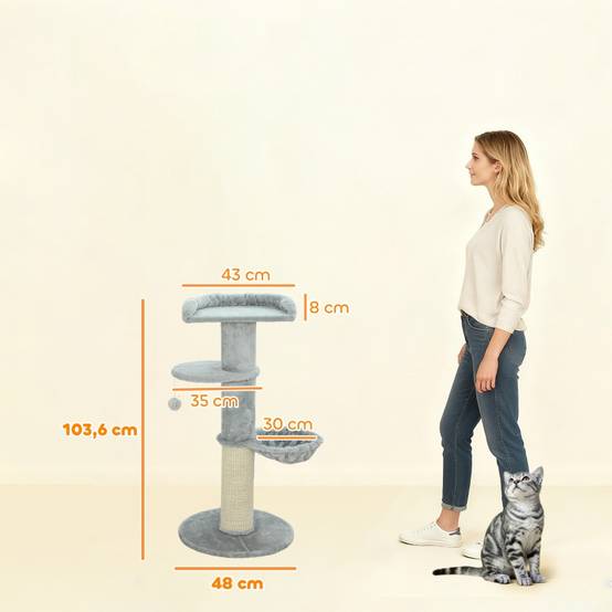 Arbre à Chat Solide Poteau Sisal Hamac et Plateforme Gris Clair 103cm - ComfortXL Outdoor Living - Image 3
