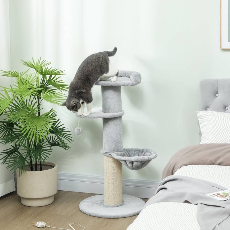 Arbre à Chat Solide Poteau Sisal Hamac et Plateforme Gris Clair 103cm - ComfortXL Outdoor Living - Image 1