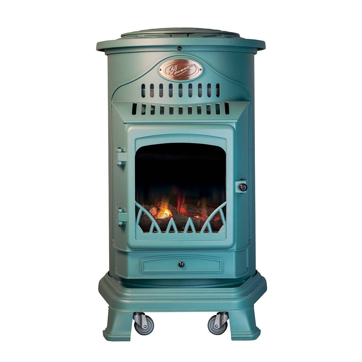 Universal - Poele à gaz 3,4 KW Vert Fonte véritable Effet poêle à bois + Tuyau gaz + détendeur butane Provence Sahara - Imagen 8