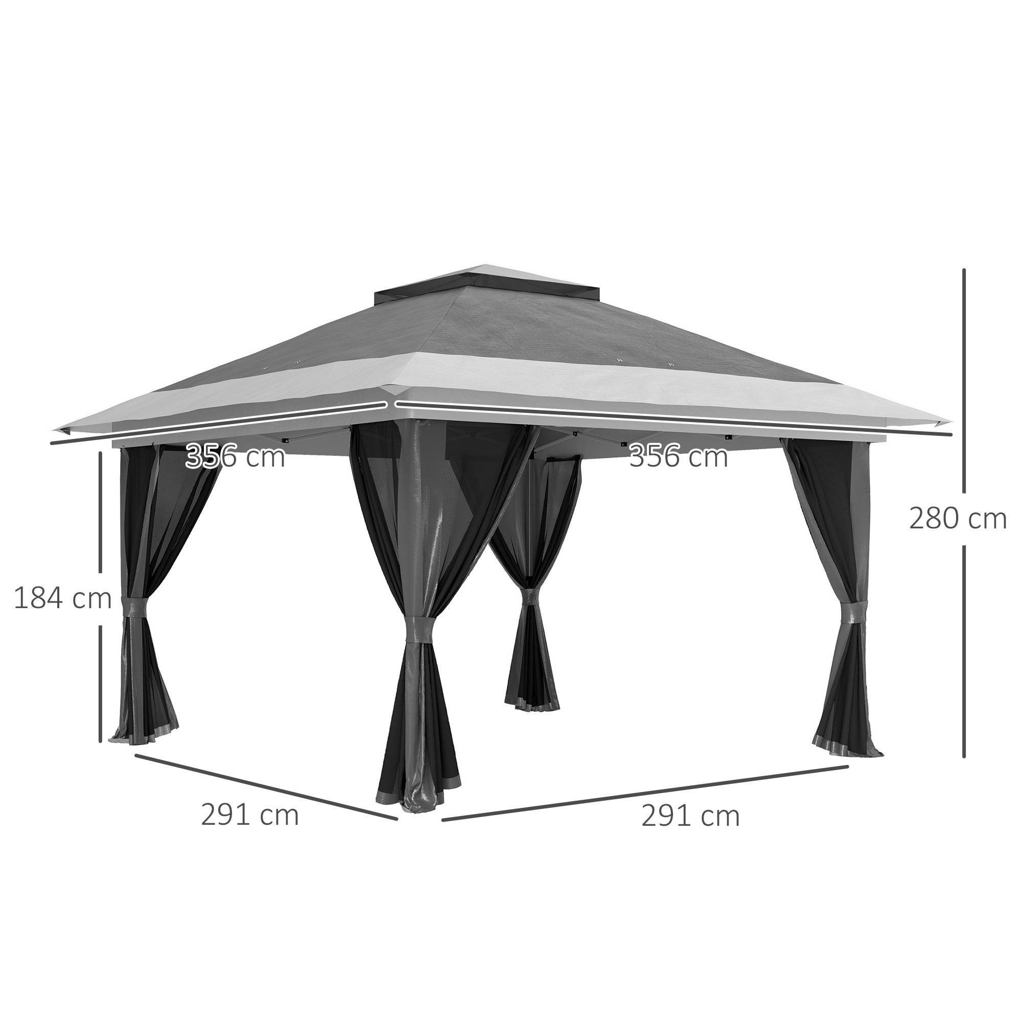 Tonnelle pliante 3,6 x 3,6 m avec parois en maille anti-UV50+, hauteur réglable, sac de transport à roulettes et sacs de lestage, grise - Image 5