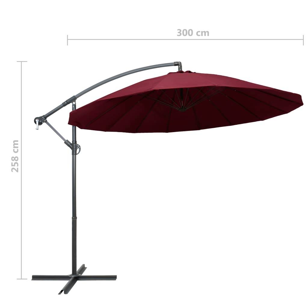 Helloshop26 - Parasol suspendu 3 m mât en aluminium bordeaux - Image 8