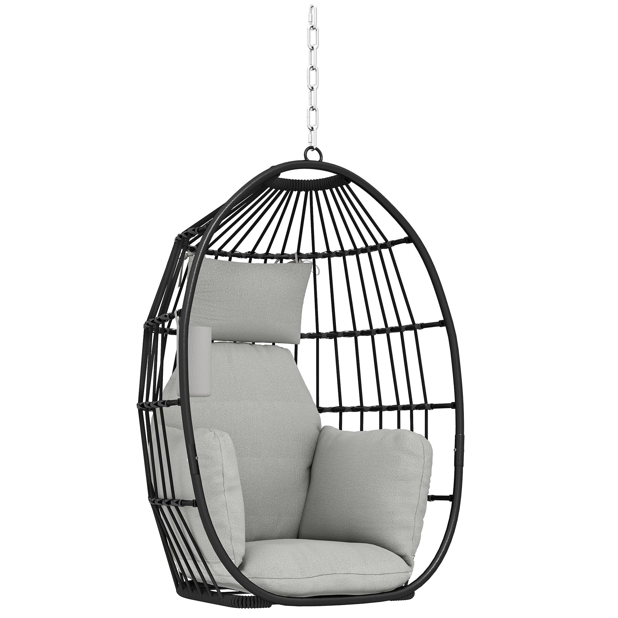 Outsunny - Fauteuil suspendu anier pliable, coussins, porte-gobelet, oreiller - intérieur extérieur - 75x62x107cm - gris foncé - Outsunny
