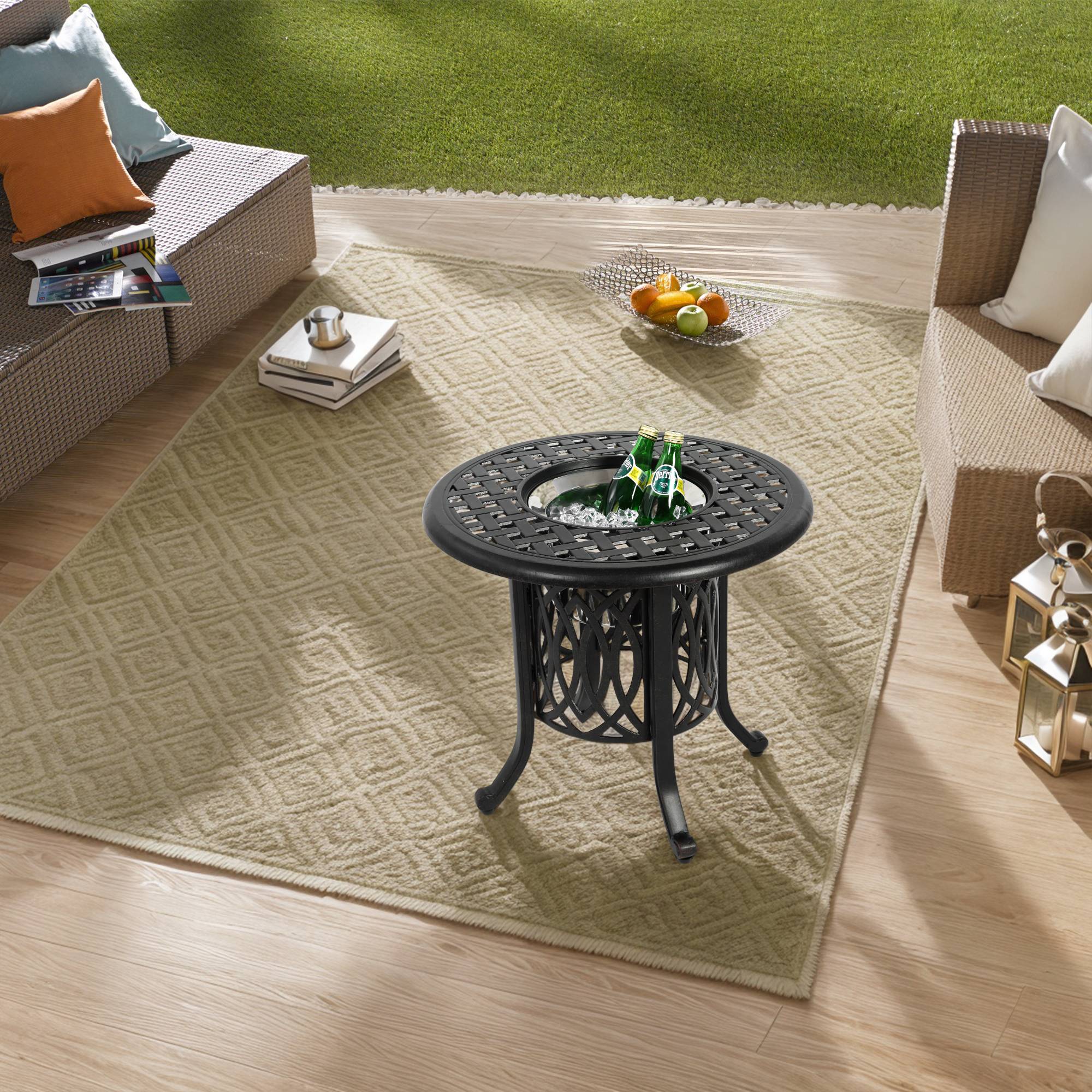 Table d'appoint aluminium extérieur avec compartiment à glaçons, pieds ajustables, petit salon de jardin - Image 2