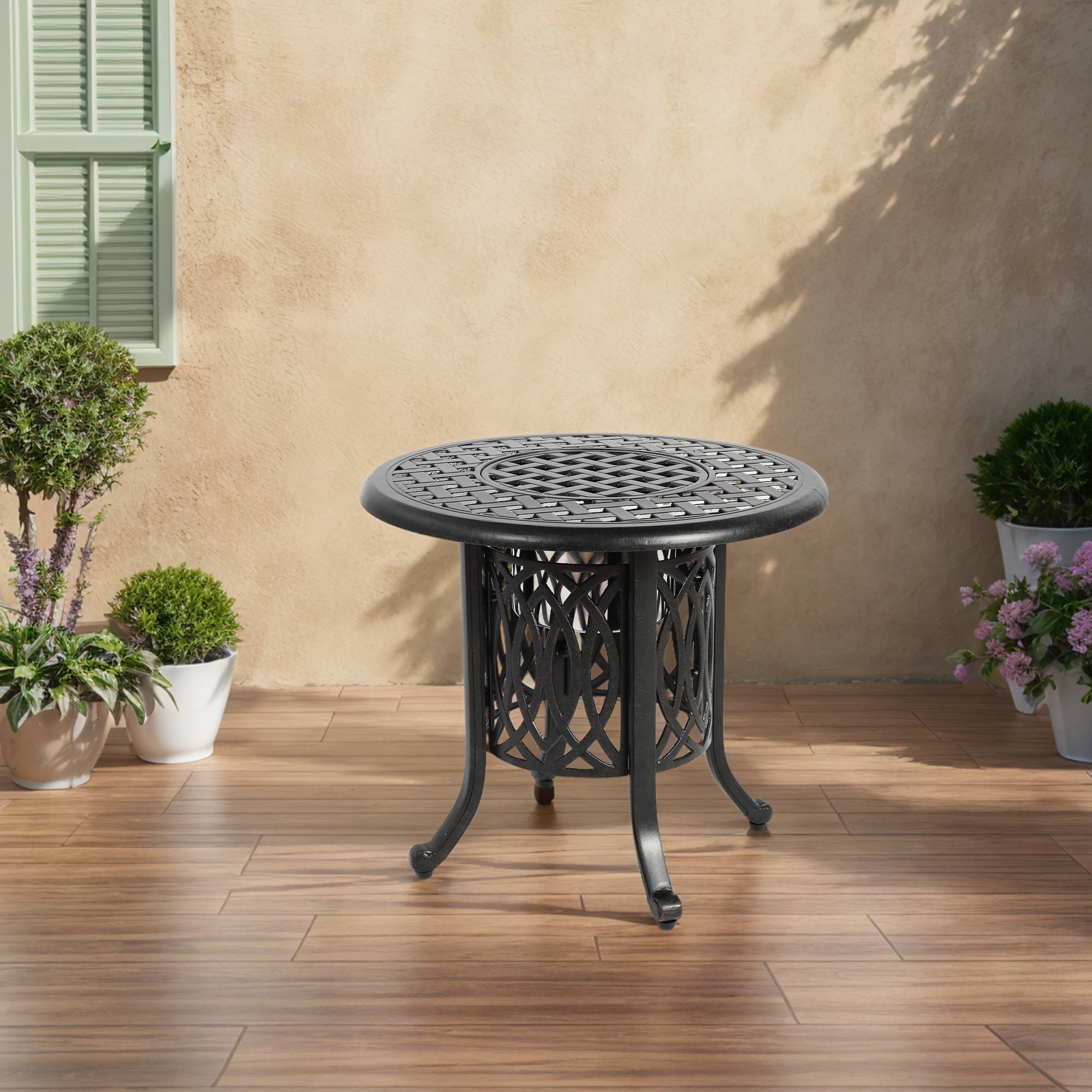 Table d'appoint aluminium extérieur avec compartiment à glaçons, pieds ajustables, petit salon de jardin - Image 1