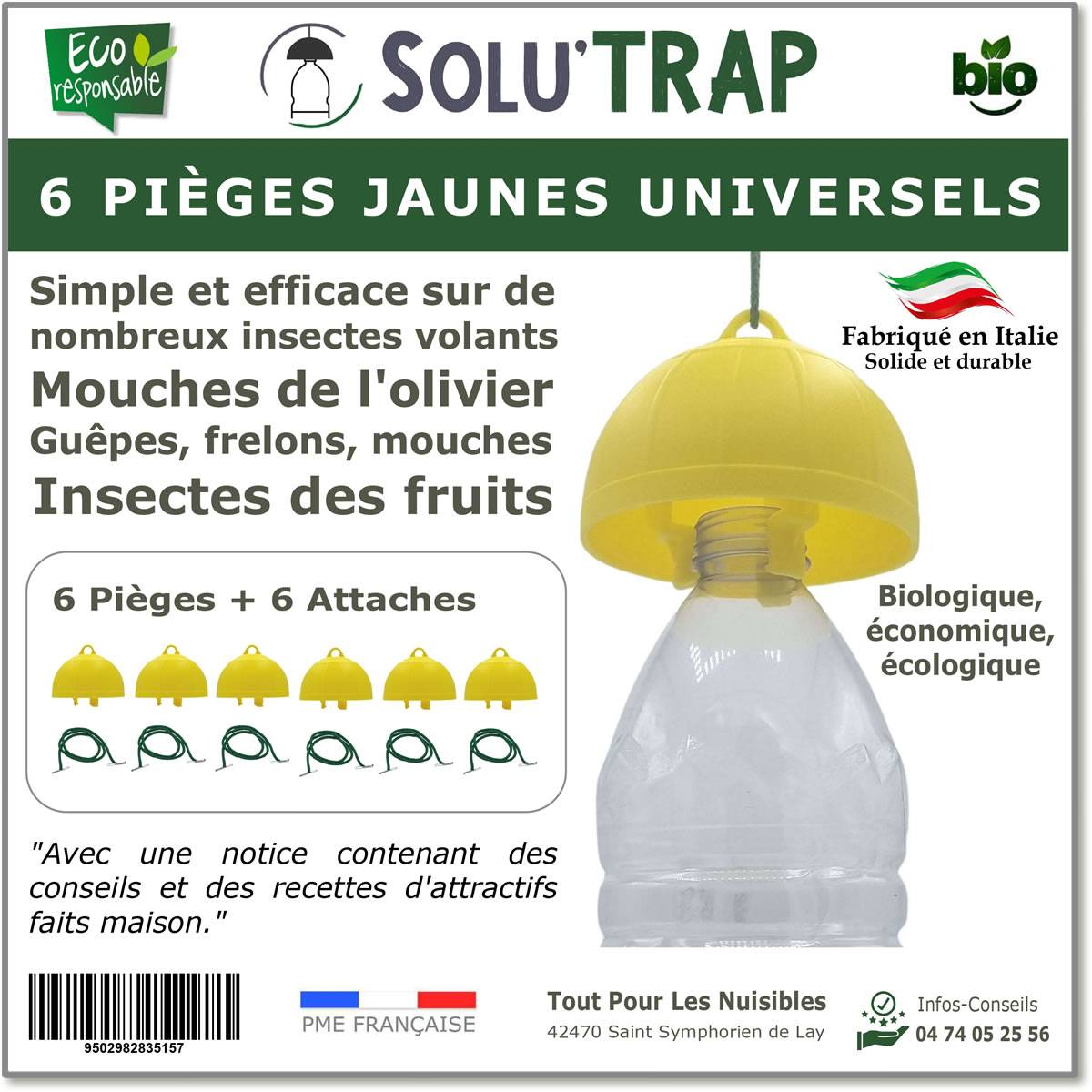 SOLUTRAP - 6 pièges universels jaunes - économique - mouches - guêpes - frelons - mouche de l'olivier - Image 1