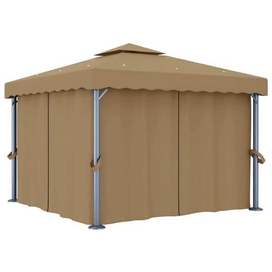 Gazebo de Jardin Aluminium Acier Toit Double avec Rideaux et Moustiquaires Taupe 3x3 m – ComfortXL Outdoor Living - Image 1