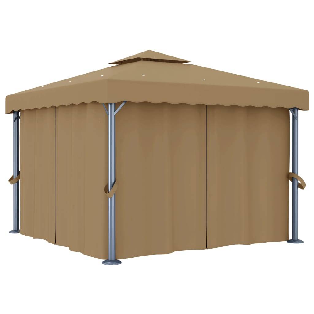 Gazebo de Jardin Aluminium Acier Toit Double avec Rideaux et Moustiquaires Taupe 3x3 m – ComfortXL Outdoor Living - Image 1