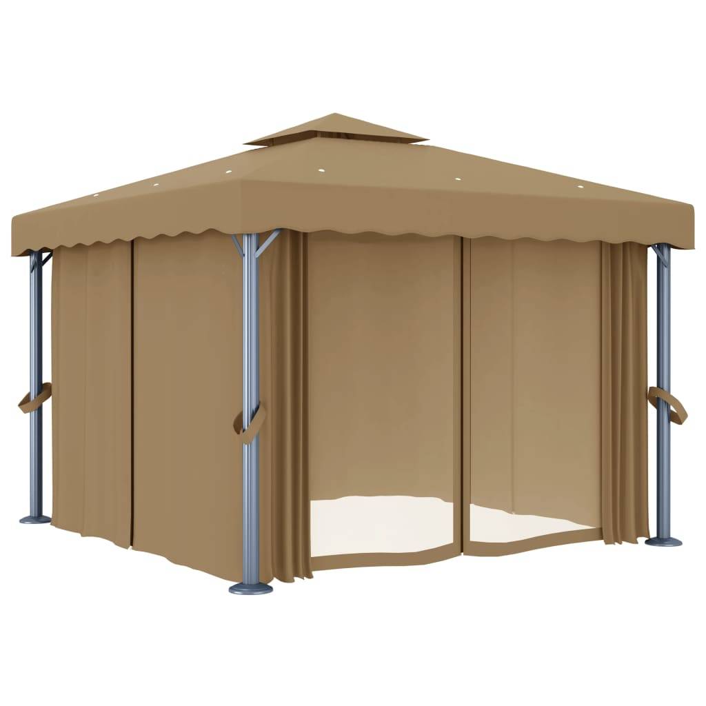 Gazebo de Jardin Aluminium Acier Toit Double avec Rideaux et Moustiquaires Taupe 3x3 m – ComfortXL Outdoor Living - Image 2