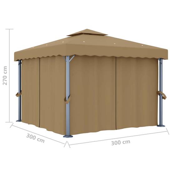 Gazebo de Jardin Aluminium Acier Toit Double avec Rideaux et Moustiquaires Taupe 3x3 m – ComfortXL Outdoor Living - Image 6