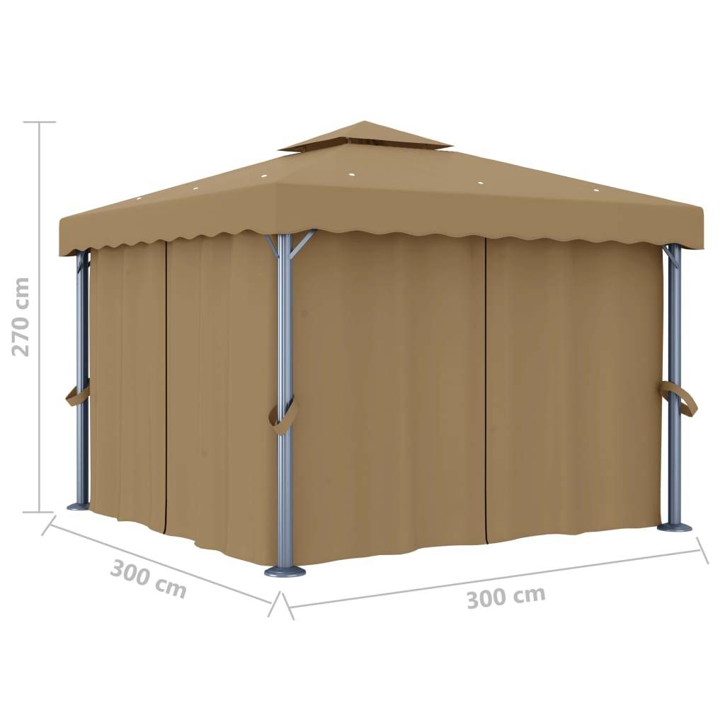 Gazebo de Jardin Aluminium Acier Toit Double avec Rideaux et Moustiquaires Taupe 3x3 m – ComfortXL Outdoor Living - Image 6