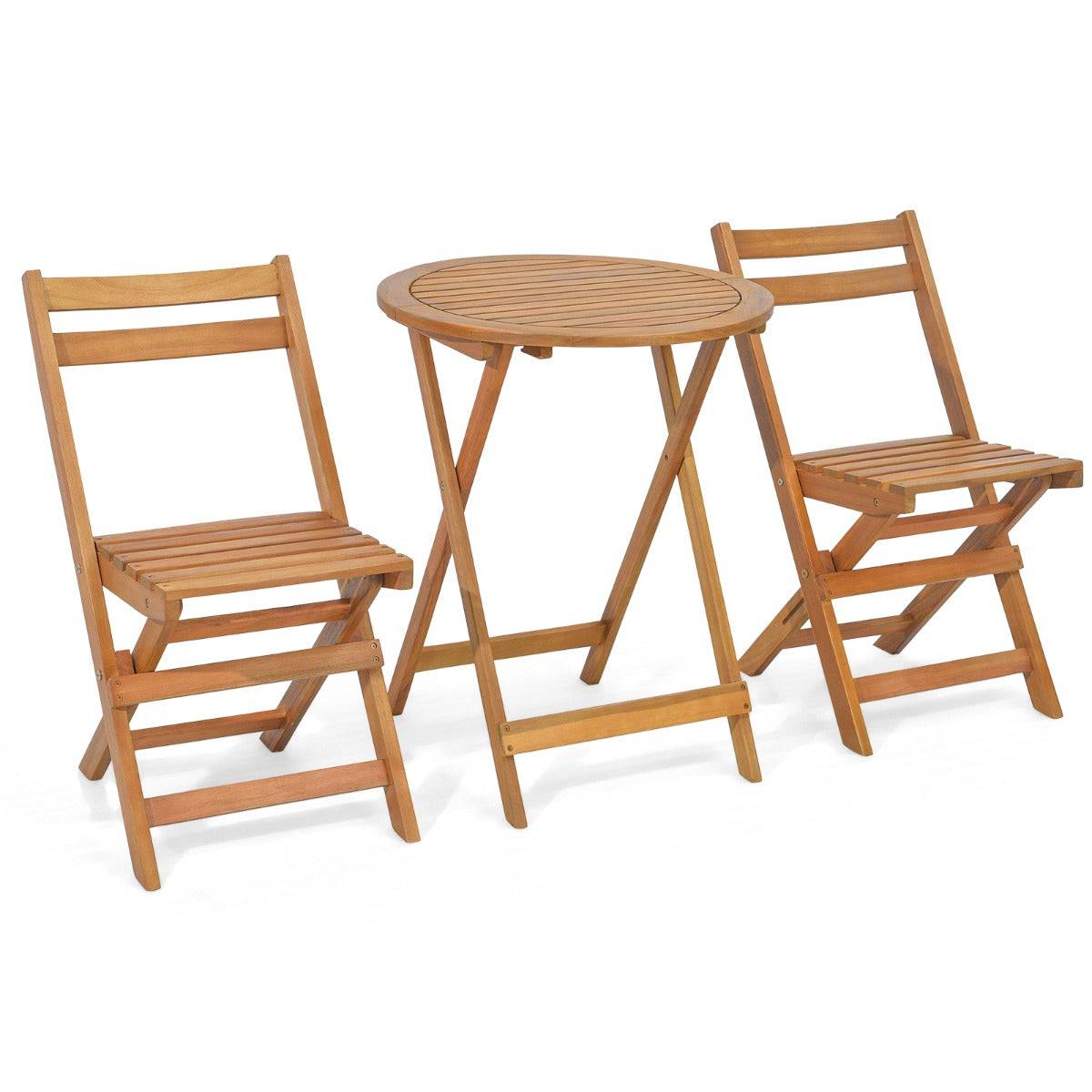 Helloshop26 - 3pcs salon de jardin pliable en bois d'acacia ensemble de table et 2 chaises conception à lattes salon terrasse bistrot - Imagen 1