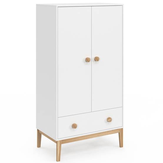 Armoire enfant 2 portes JACOB avec tiroir blanc et bois - Image 2