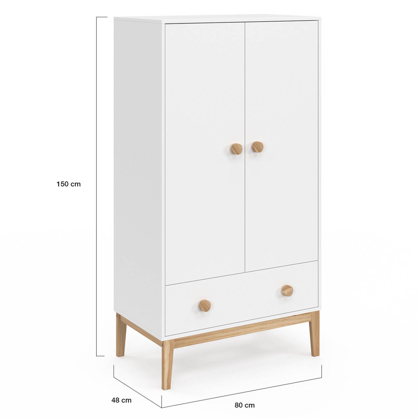 Armoire enfant 2 portes JACOB avec tiroir blanc et bois - Image 4