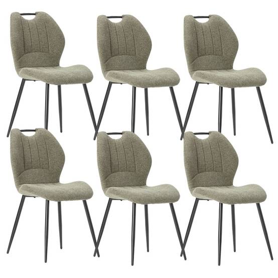 Lot de 6 chaises en tissu polyester maillé vert avec poignée et pieds en métal laqué noir - MILDA - Image 1
