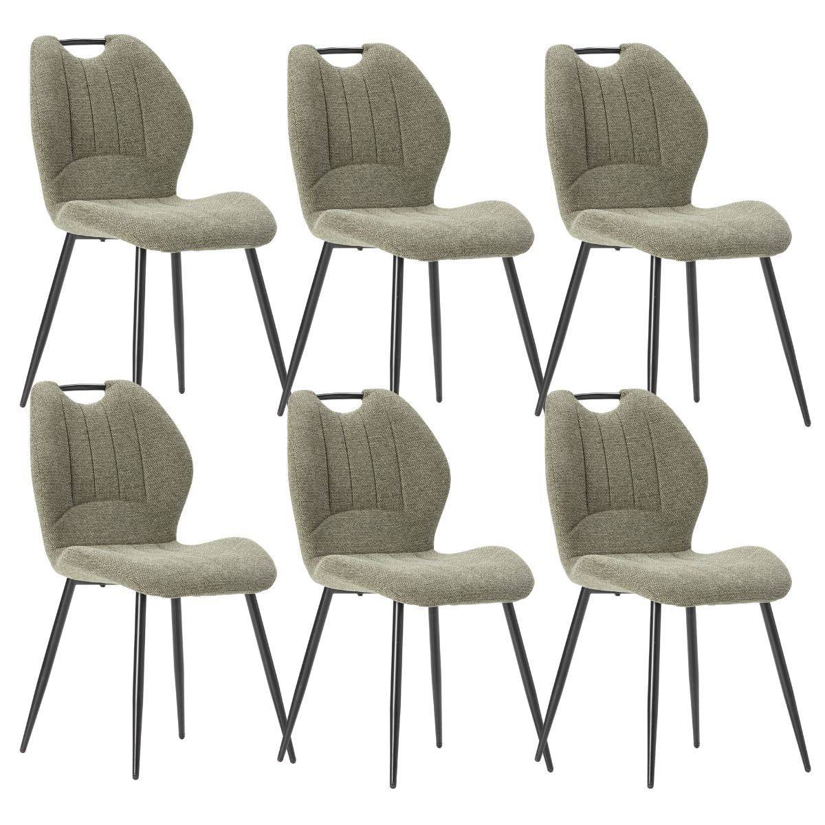 Lot de 6 chaises en tissu polyester maillé vert avec poignée et pieds en métal laqué noir - MILDA - Image 1