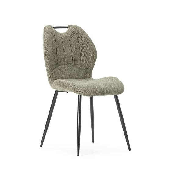 Lot de 6 chaises en tissu polyester maillé vert avec poignée et pieds en métal laqué noir - MILDA - Image 3