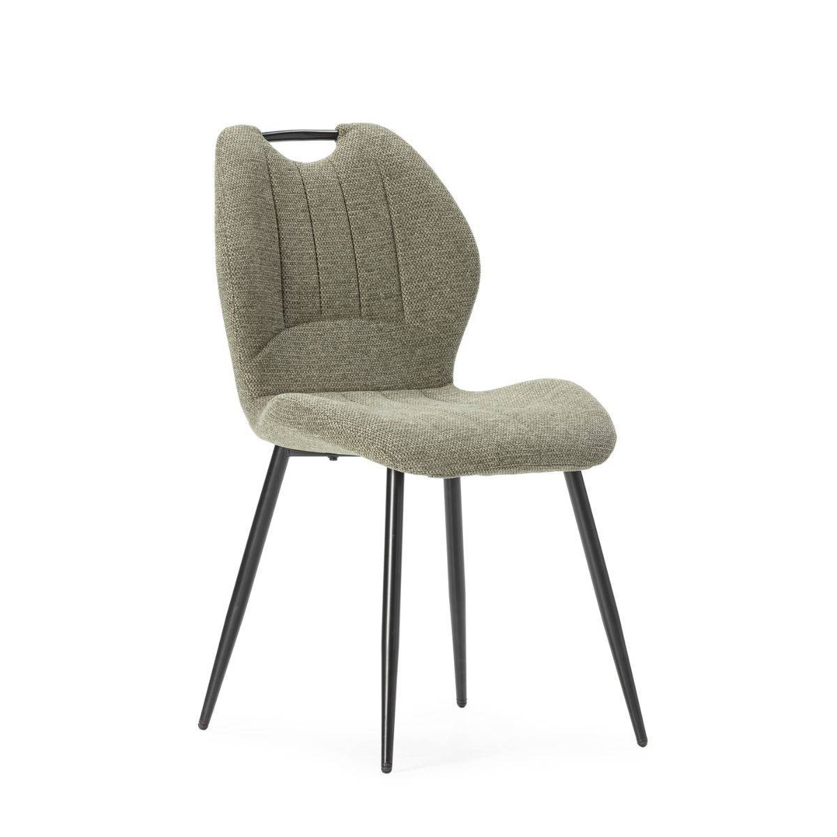 Lot de 6 chaises en tissu polyester maillé vert avec poignée et pieds en métal laqué noir - MILDA - Image 3