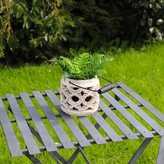 Lanterne extérieur jardin à poser bougie ancienne béton crème 20cm Chemin de campagne - Imagen 2