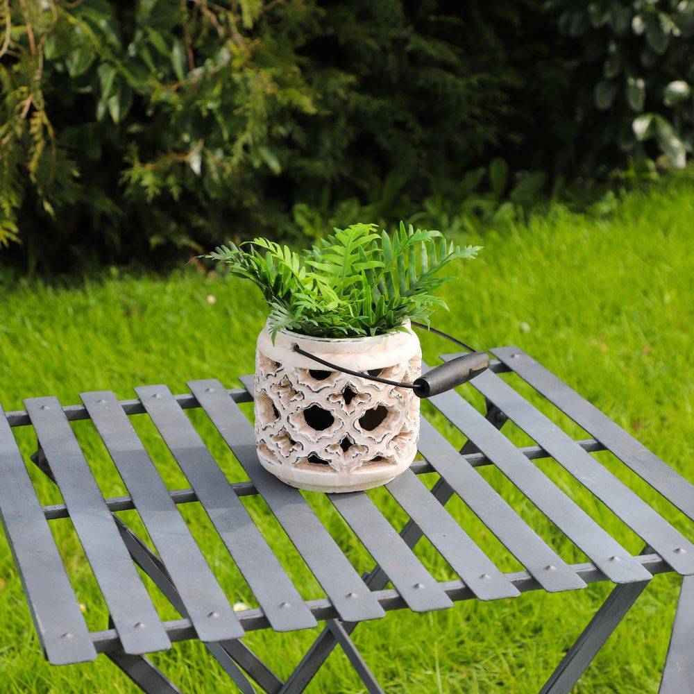Lanterne extérieur jardin à poser bougie ancienne béton crème 20cm Chemin de campagne - Imagen 2