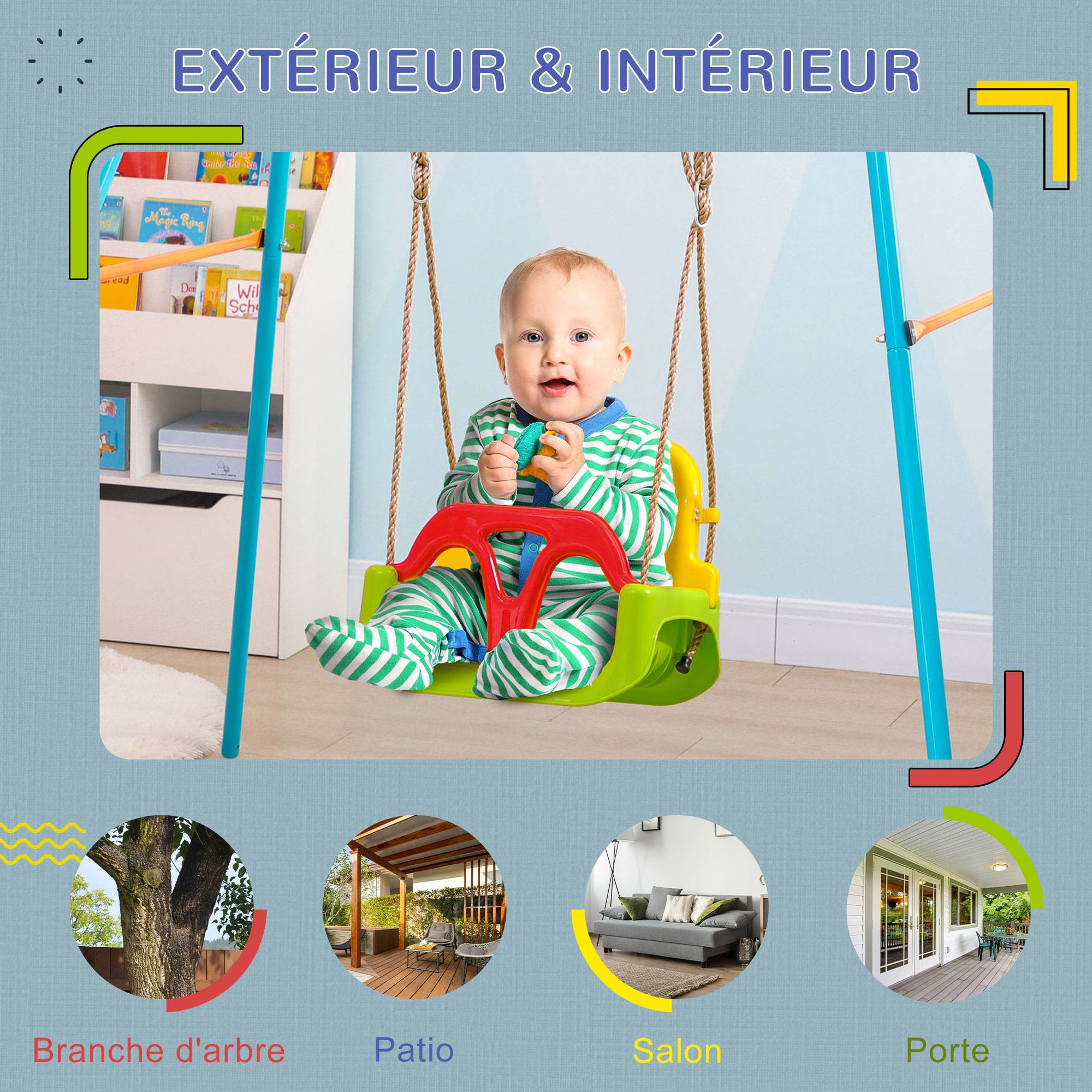 Outsunny - Balançoire siège 3 en 1 évolutif réglable enfant - dossier, barre en T amovibles, ceinture - Outsunny - Imagen 7