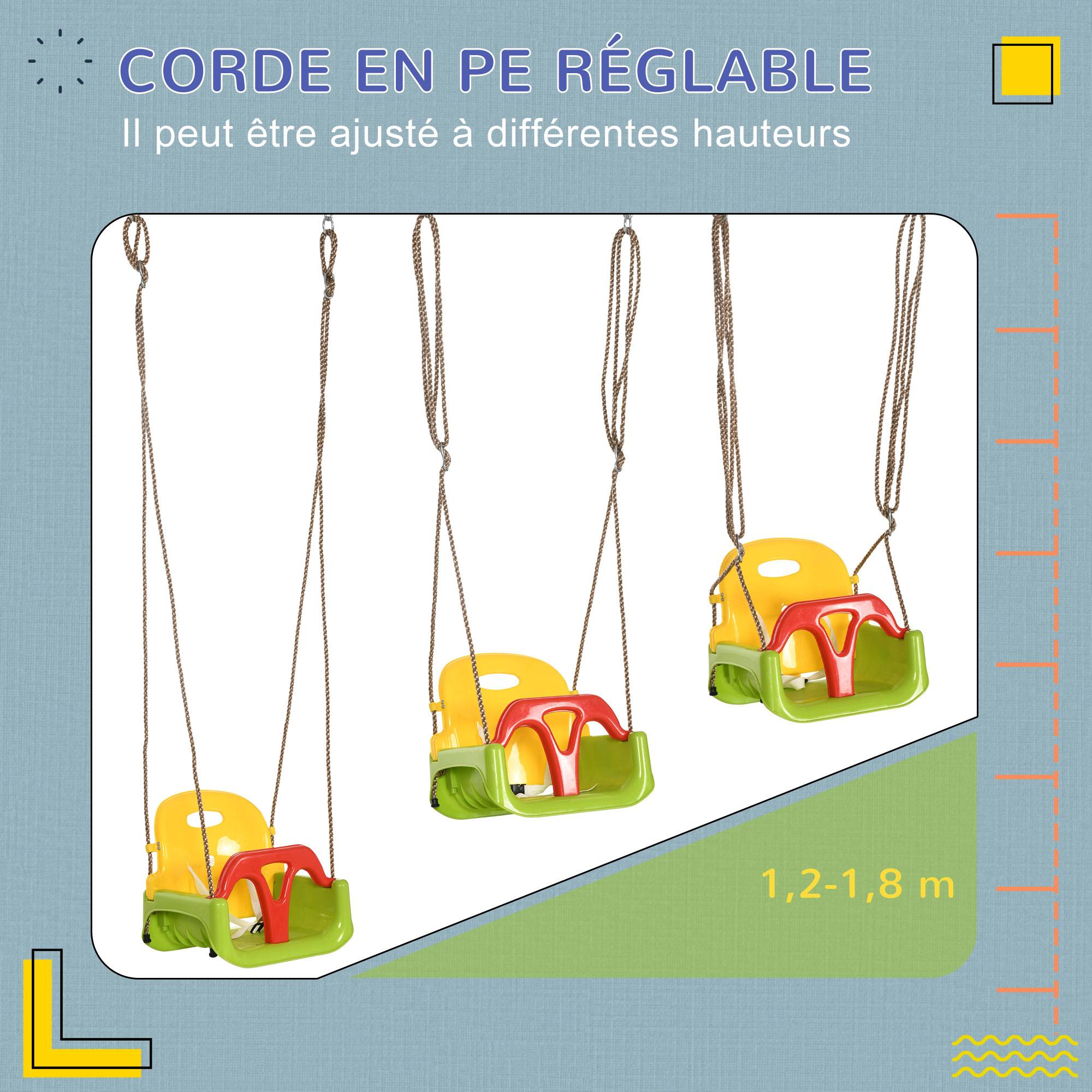 Outsunny - Balançoire siège 3 en 1 évolutif réglable enfant - dossier, barre en T amovibles, ceinture - Outsunny - Imagen 5
