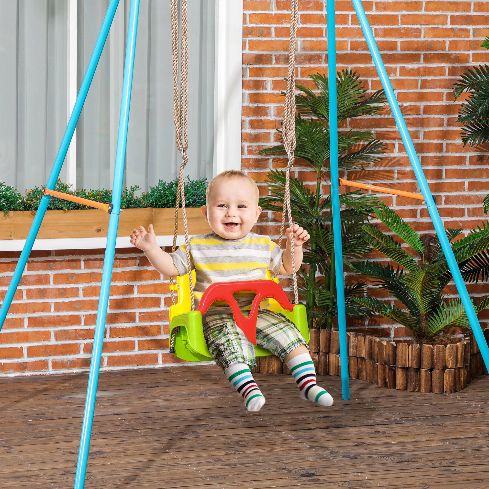 Outsunny - Balançoire siège 3 en 1 évolutif réglable enfant - dossier, barre en T amovibles, ceinture - Outsunny - Imagen 2