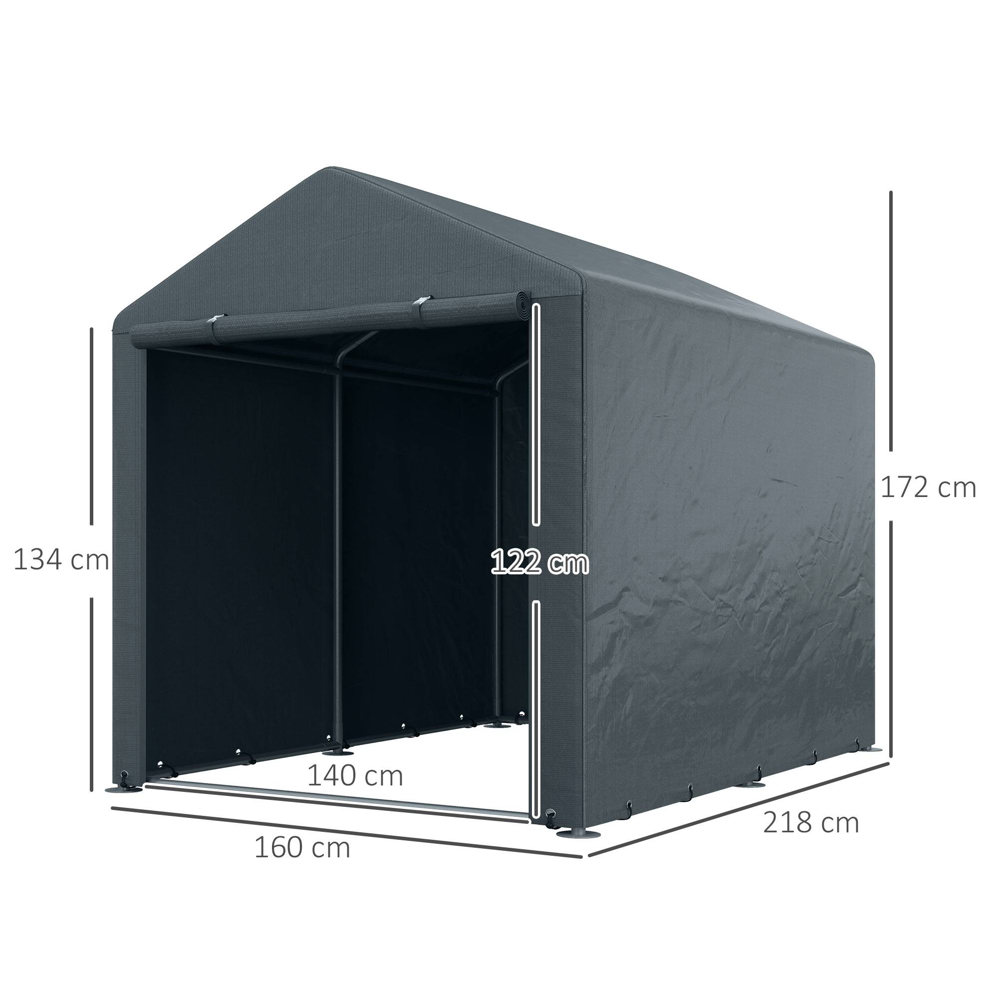 Tente de rangement 1,6x2,18x1,72m aluminium hydrofuge anti-UV, porte zippée pour outils de jardin - Image 3