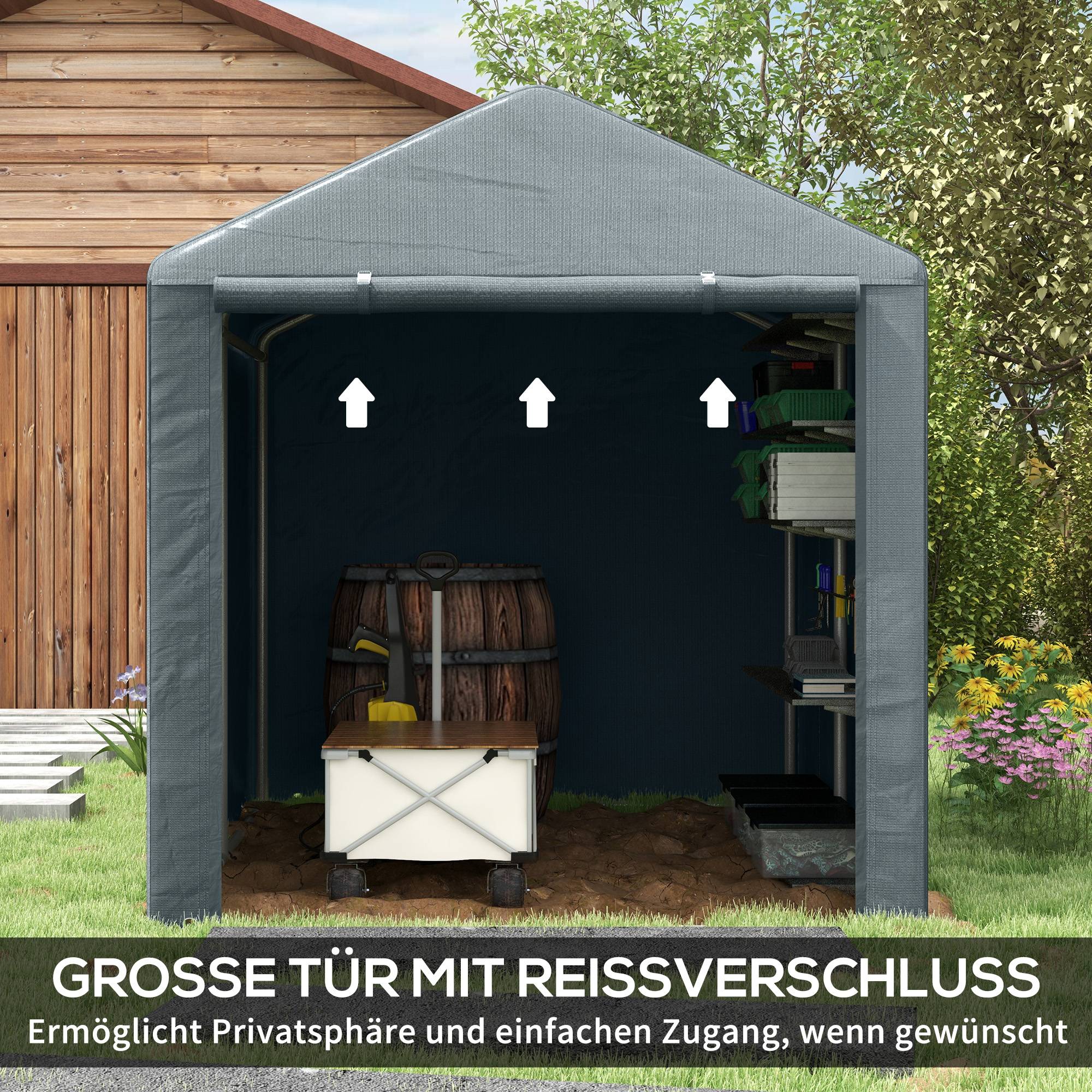 Tente de rangement 1,6x2,18x1,72m aluminium hydrofuge anti-UV, porte zippée pour outils de jardin - Image 6