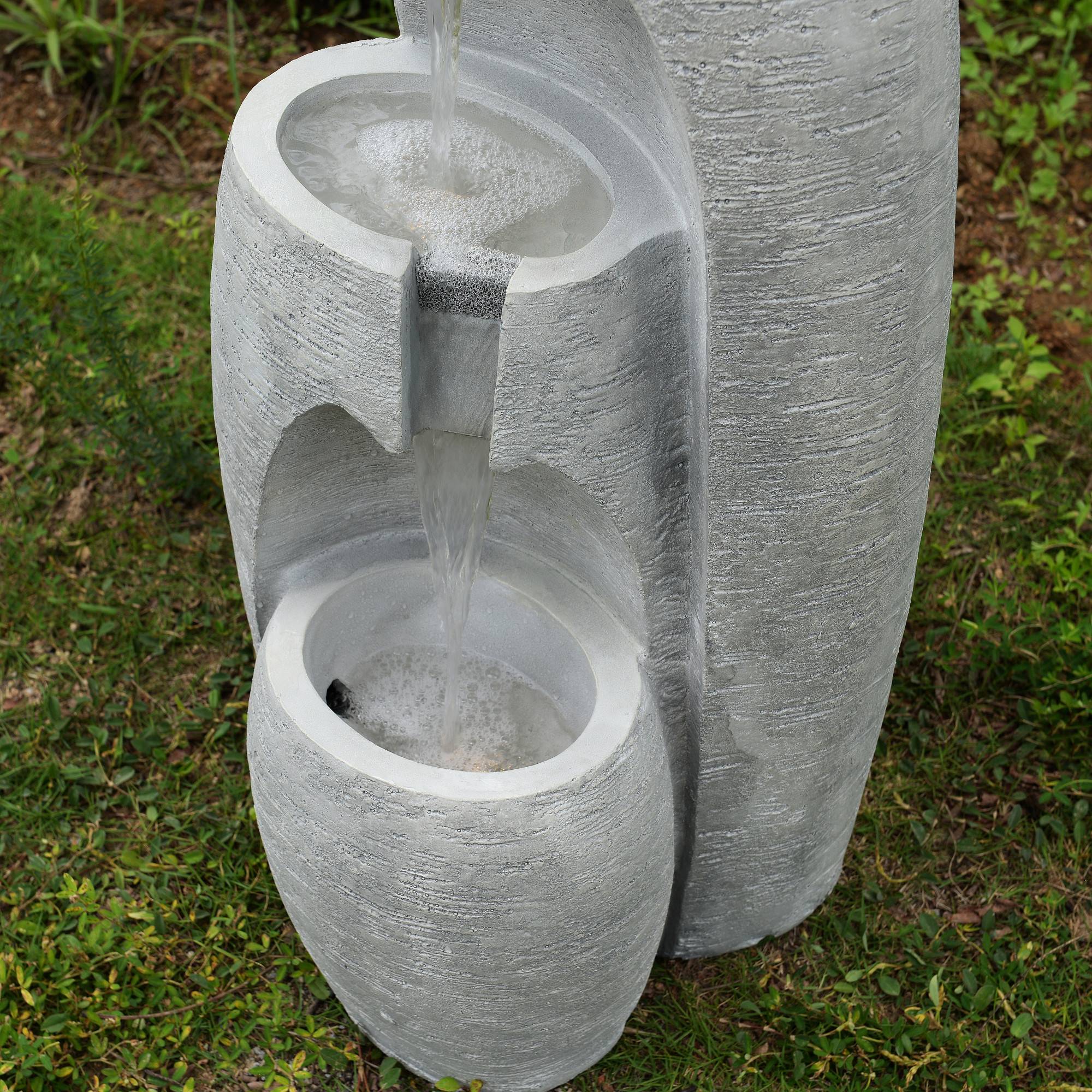 Fontaine de Jardin Urne 3 Niveaux LED Grise, Teamson Home - Image 4