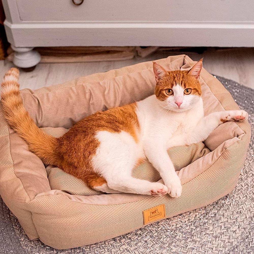 Ferplast - Lit Chiens et Chats Couchage CHESTER 50, avec Coussin Double-face, Tweed et Velours, Lavable, Marron - Imagen 4