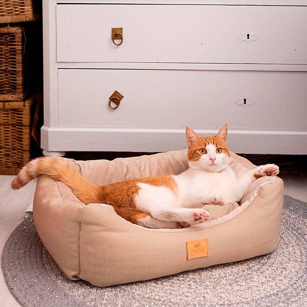 Ferplast - Lit Chiens et Chats Couchage CHESTER 50, avec Coussin Double-face, Tweed et Velours, Lavable, Marron - Imagen 3