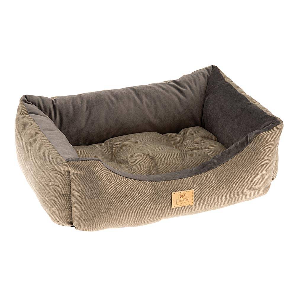 Ferplast - Lit Chiens et Chats Couchage CHESTER 50, avec Coussin Double-face, Tweed et Velours, Lavable, Marron - Imagen 1