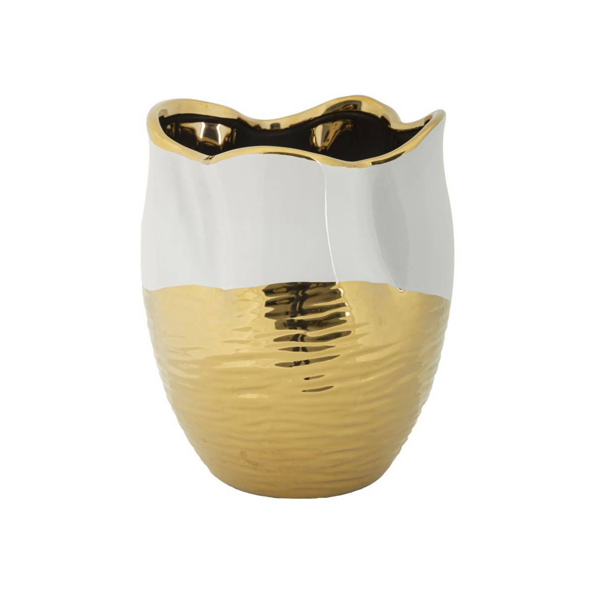 Vase Design en Céramique "Lux" 25cm Blanc & Or