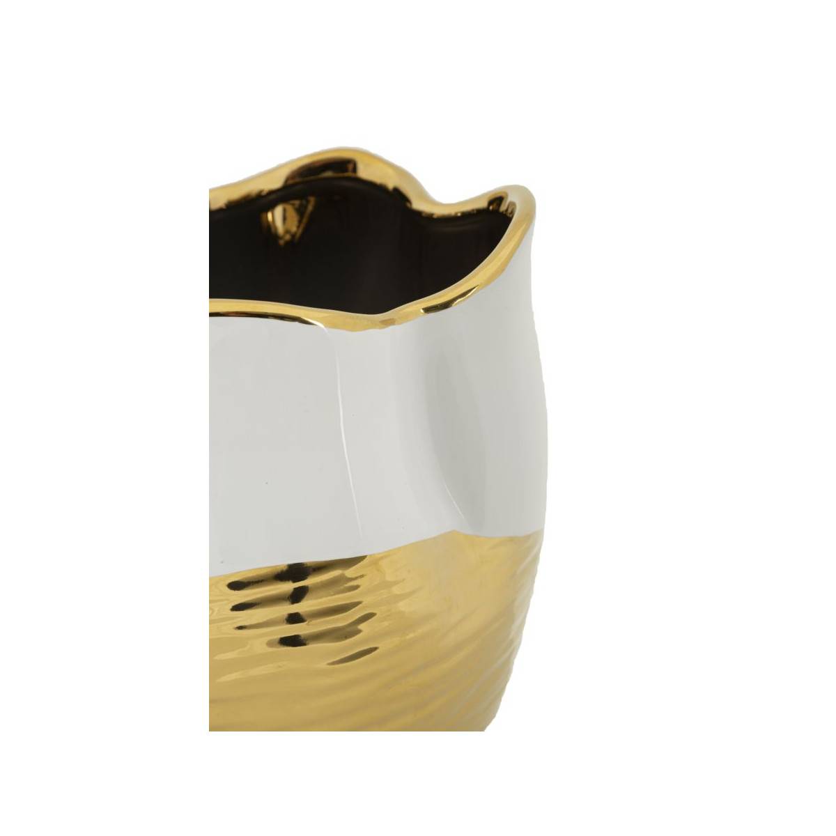 Vase Design en Céramique "Lux" 25cm Blanc & Or - Image 3