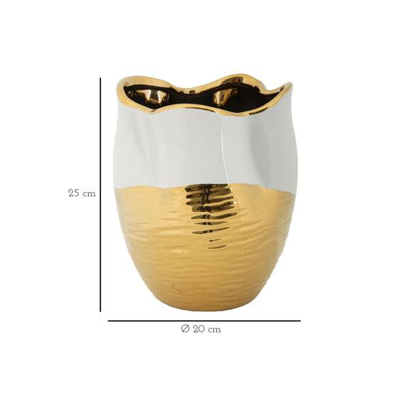 Vase Design en Céramique "Lux" 25cm Blanc & Or - Image 6