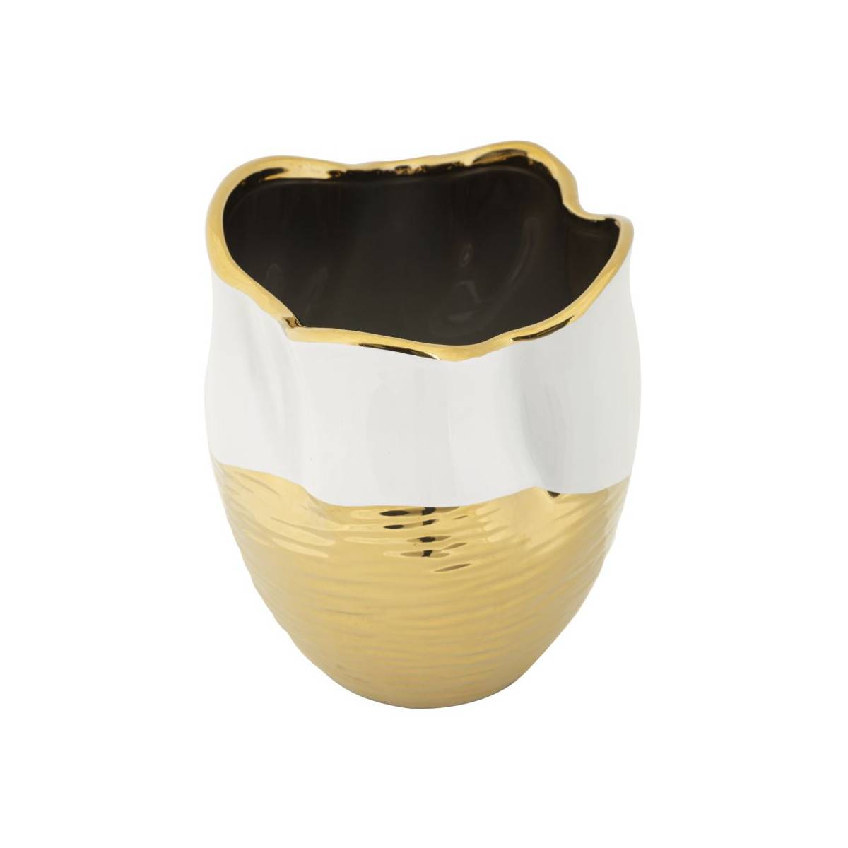 Vase Design en Céramique "Lux" 25cm Blanc & Or - Image 2