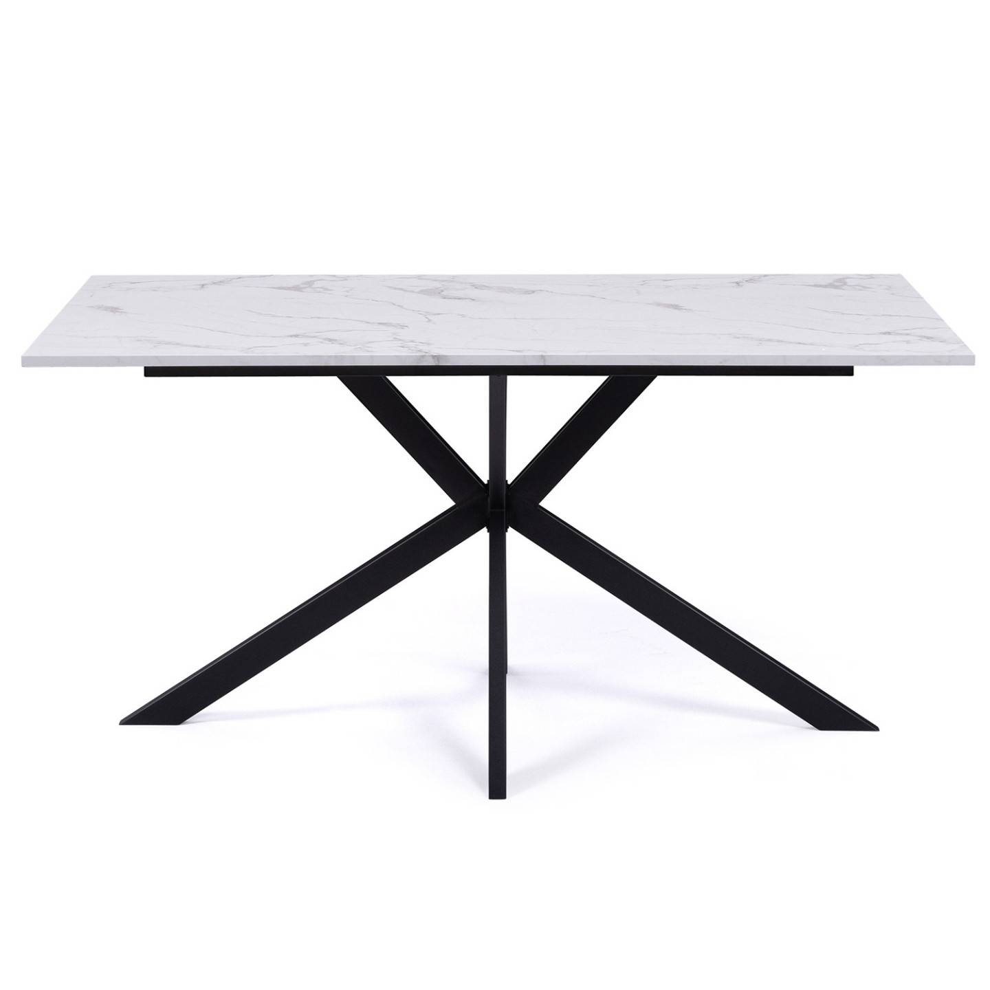 Table à manger rectangle ALIX 8 personnes pied araignée noir et plateau effet marbre blanc ALASKA 160 cm - Image 2