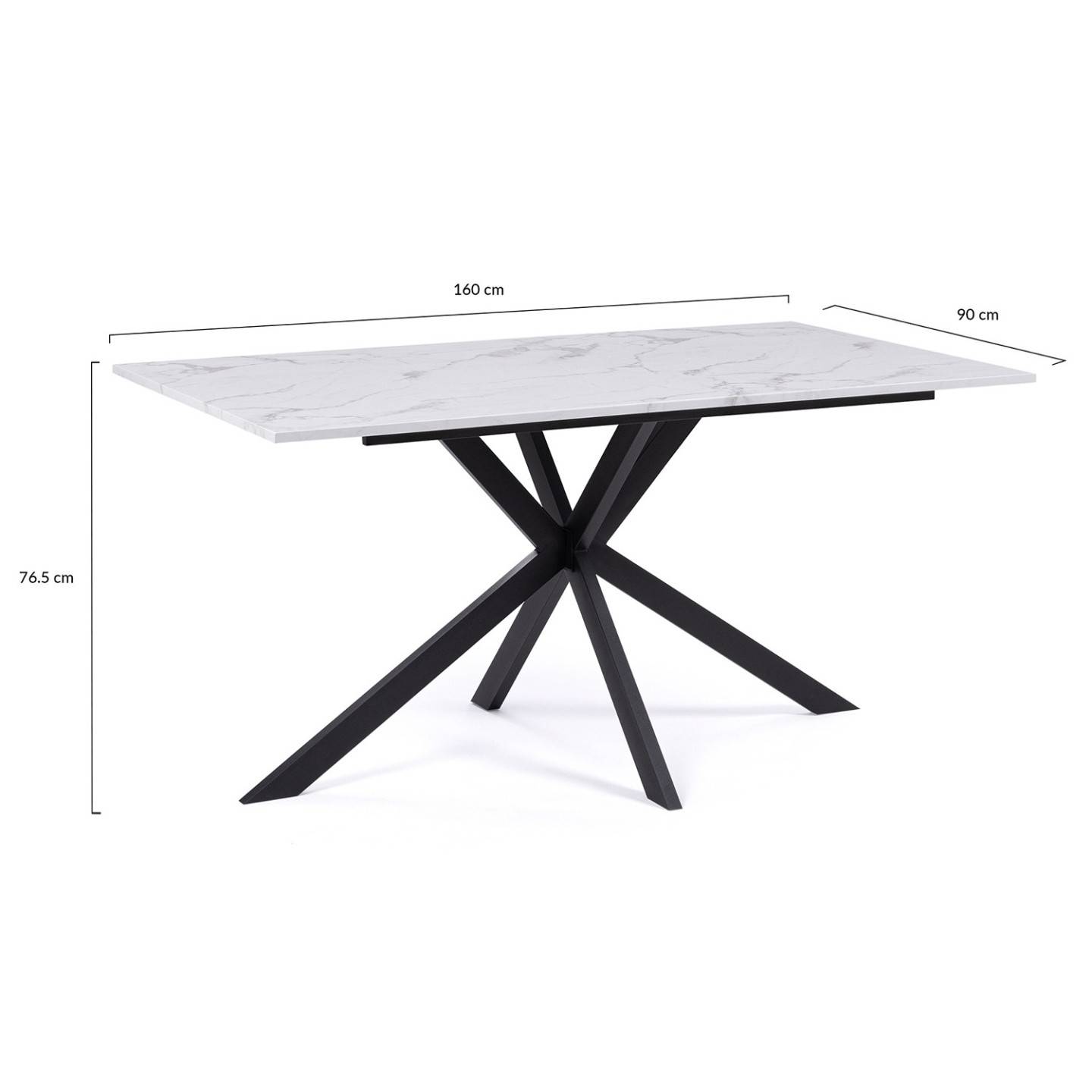 Table à manger rectangle ALIX 8 personnes pied araignée noir et plateau effet marbre blanc ALASKA 160 cm - Image 3