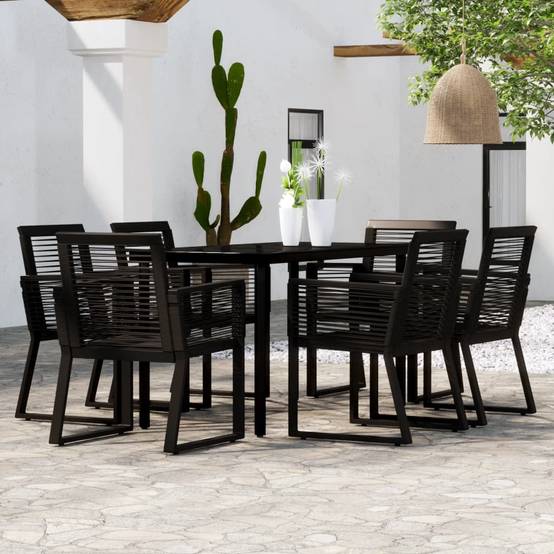 Salon de Jardin 6P 140cm Rotin PVC et Acier pour Terrasse Noir – ComfortXL Outdoor Living - Image 1