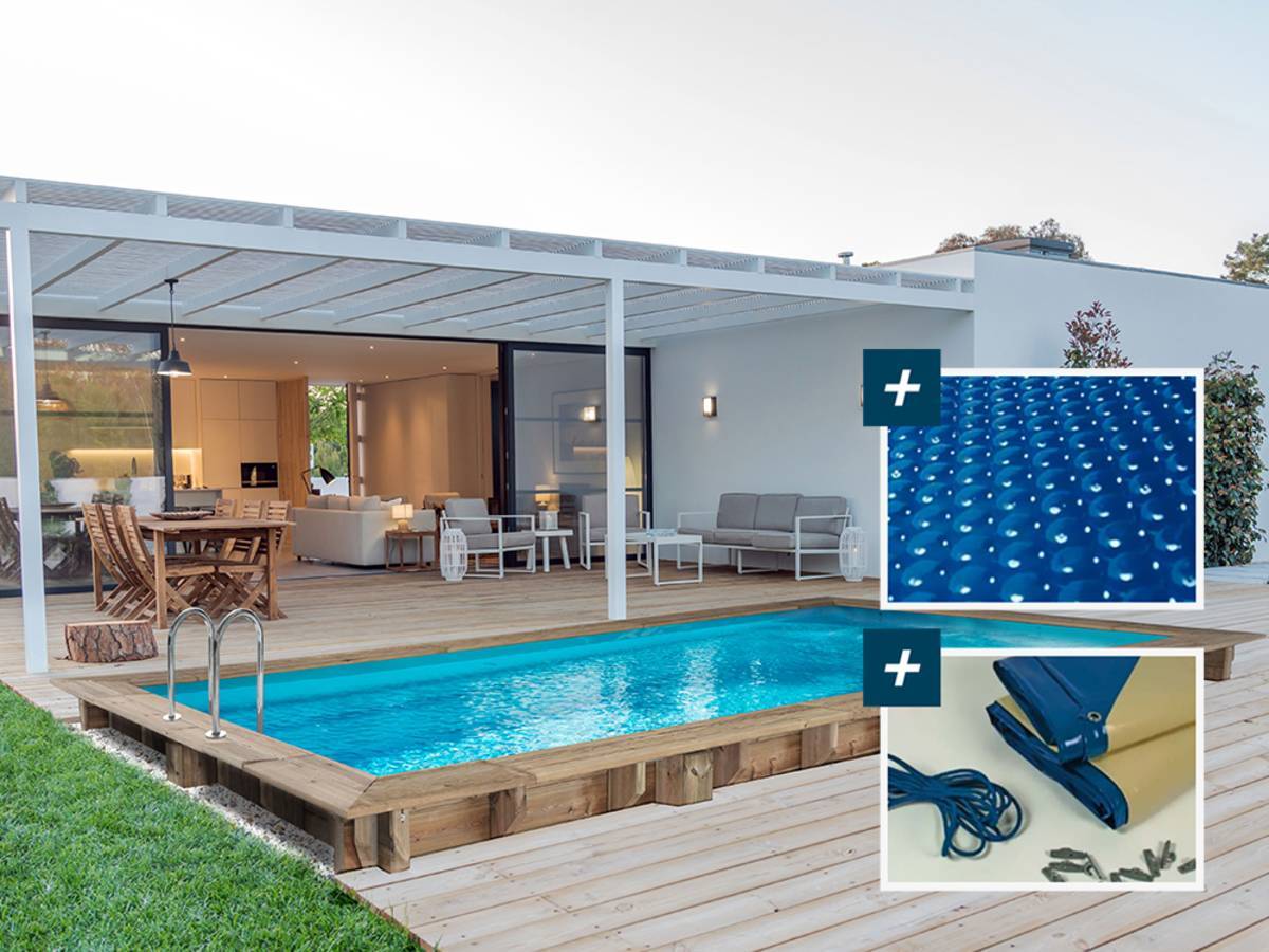Piscine Bois Rectangle " Tobago "- 6.20 X 3.00 X 1.31 M + Bâche à Bulles 180 µ - Bâche Hiver 280 G/m² -habitat Et Jardin - Image 2