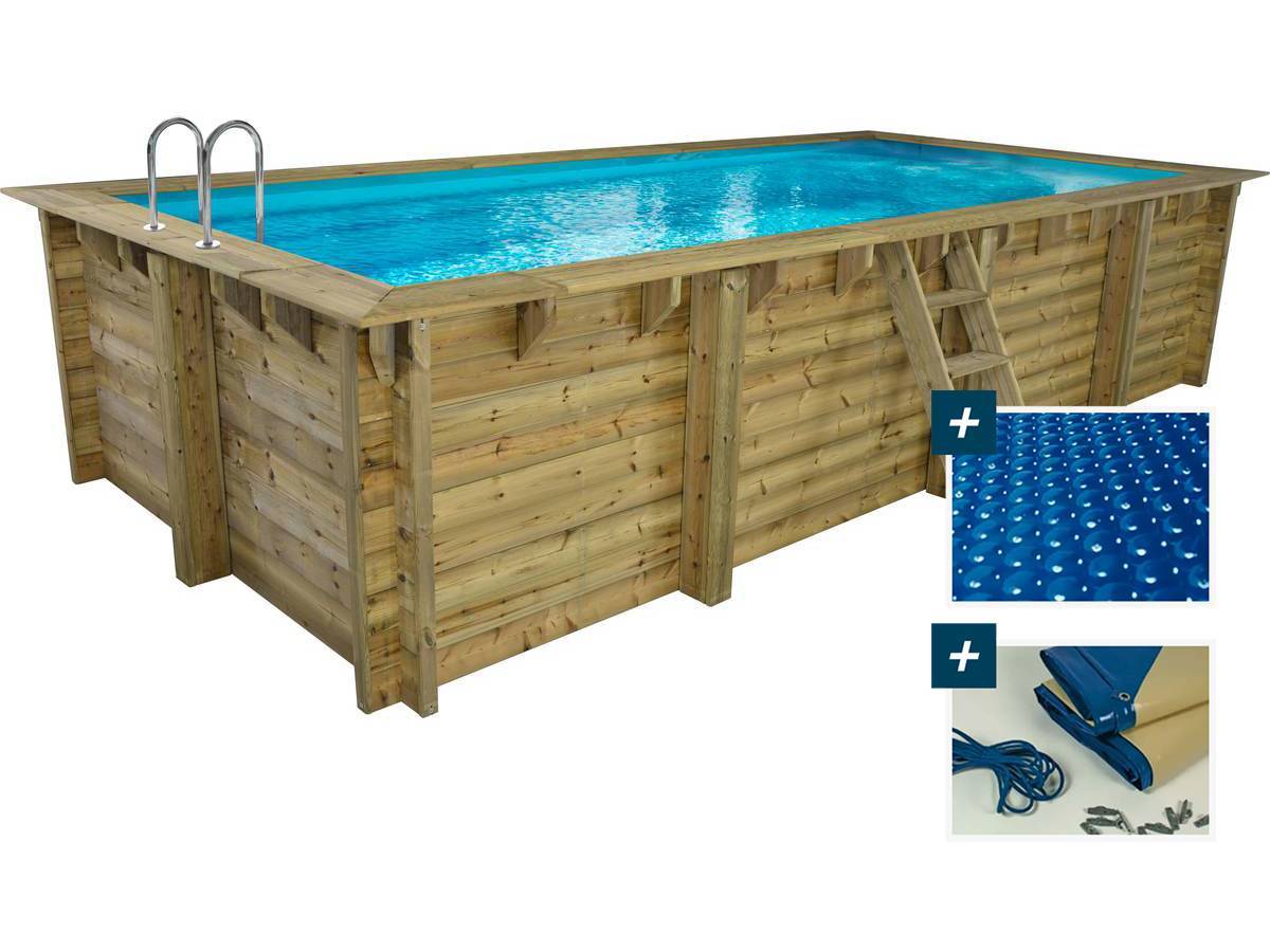 Piscine Bois Rectangle " Tobago "- 6.20 X 3.00 X 1.31 M + Bâche à Bulles 180 µ - Bâche Hiver 280 G/m² -habitat Et Jardin - Image 1