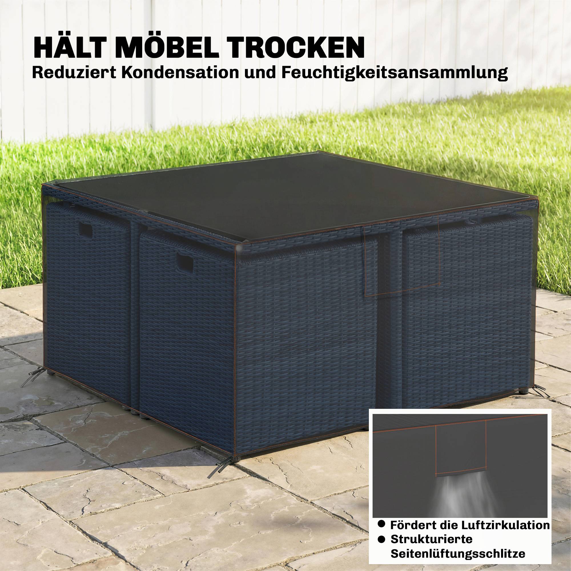 ComfortXL - Housse mobilier de jardin Oxford 420D 125 x 125 x 74 cm noire pour terrasse protection pluie UV et vent - Image 6