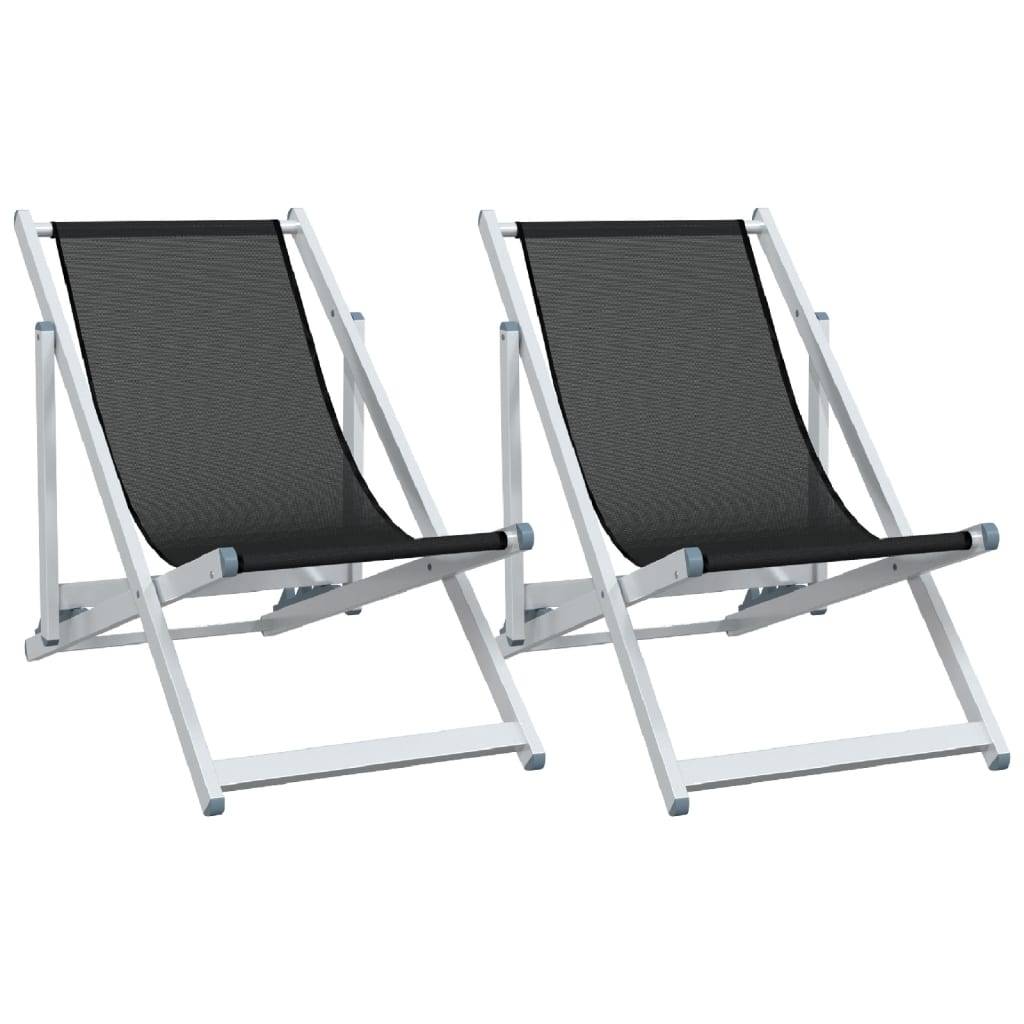 Maison Chic - lot de 2 Chaises de plage pliantes - Bain de soleil - Transat noir aluminium et textilène HL306 - Image 1