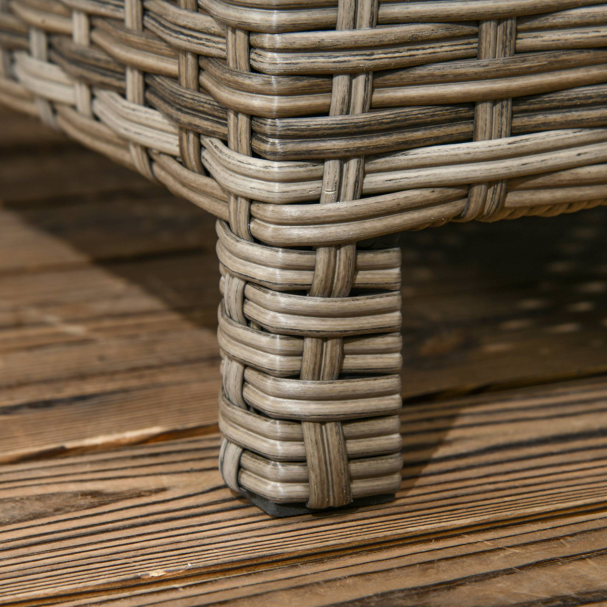 Outsunny - Ensemble salon de jardin 2 places 4 pcs - canapé, repose-pieds, 2 tables basses - coussins inclus - résine grise polyester kaki - Outsunny - Imagen 9