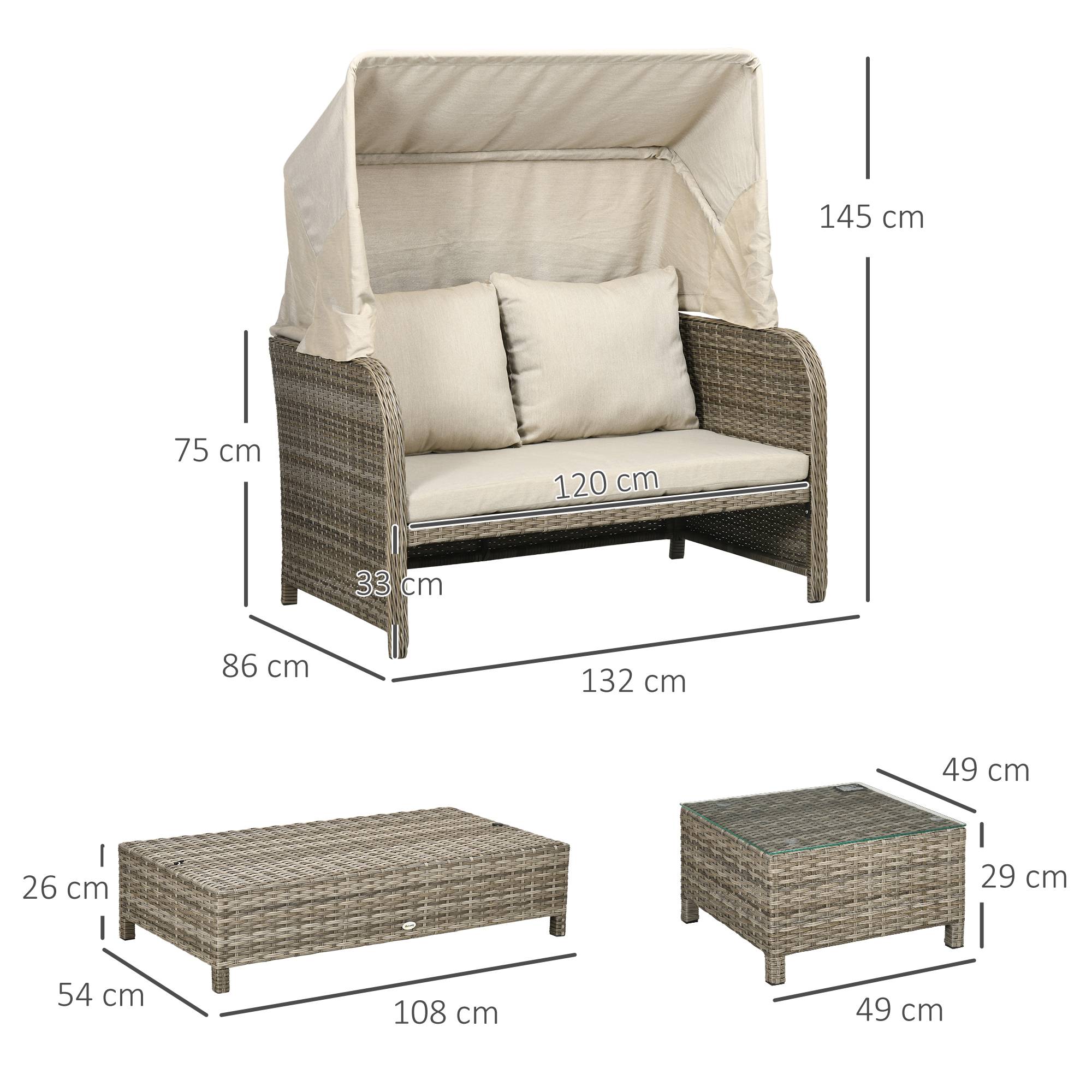 Outsunny - Ensemble salon de jardin 2 places 4 pcs - canapé, repose-pieds, 2 tables basses - coussins inclus - résine grise polyester kaki - Outsunny - Imagen 3