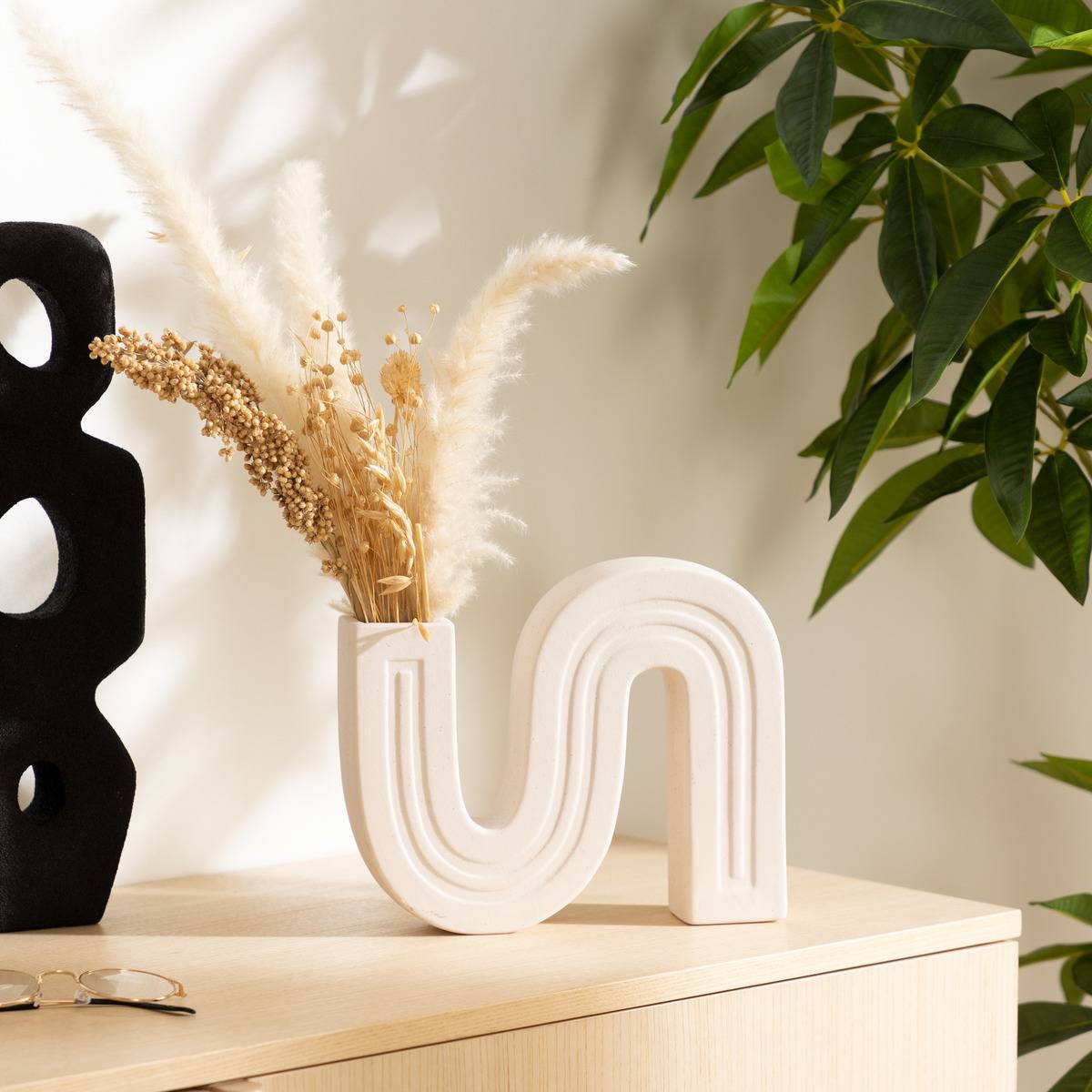 Atmosphera - Soliflore "Olme" en céramique H24,8cm blanc - Atmosphera Créateur d'intérieur - Imagen 1